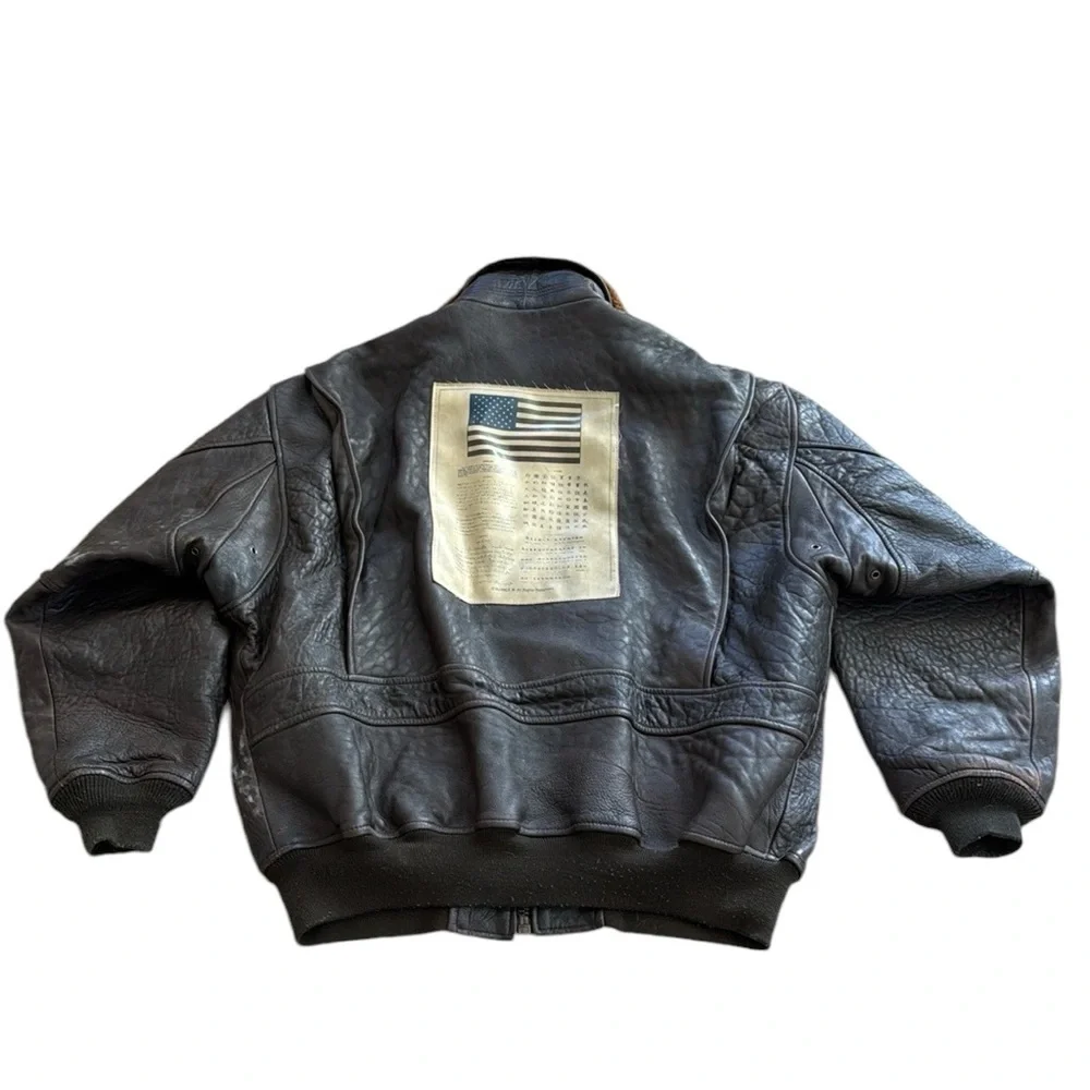 Avirex G-1 Leather Flight Jacket 1995 W shearling Collar & Flight Patches Sz XL